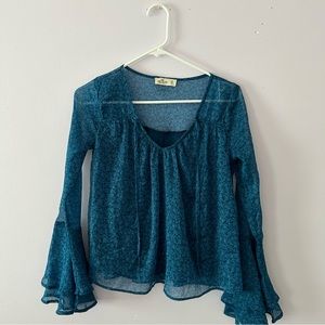 Hollister Boho blue tie-front long sleeve
